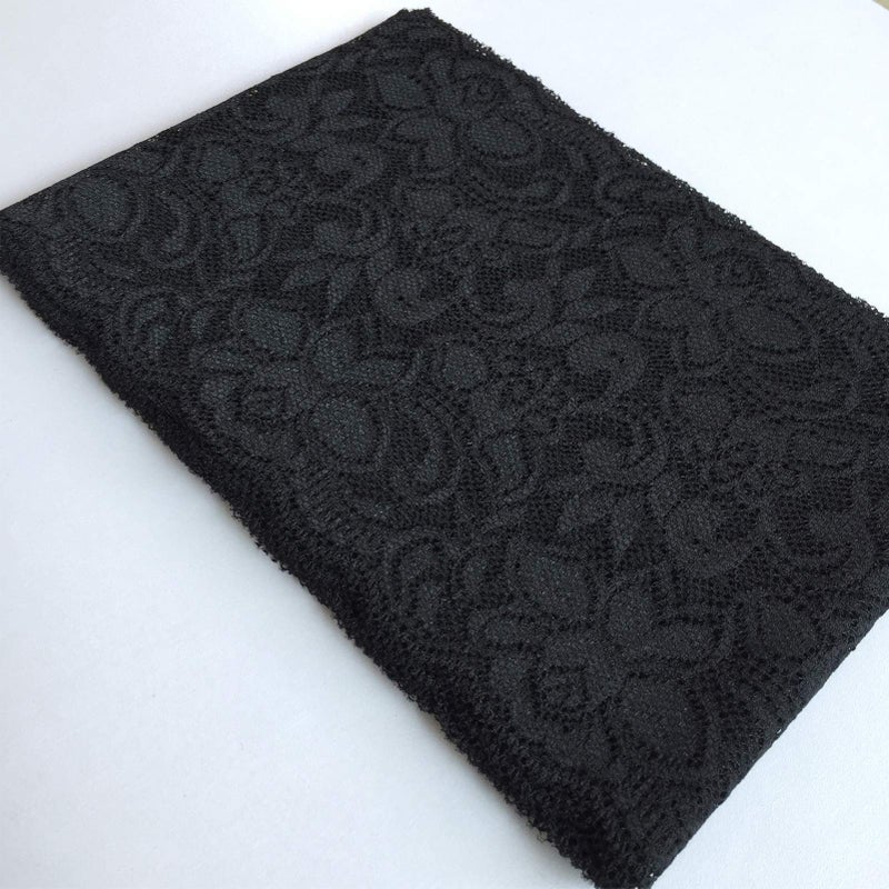 LUMKET 6 Inches Wide Stretchy Lace Ribbon Elastic Trim Fabric with Floral Pattern for Bridal Wedding Decorations , Sewing DIY Making and DIY Crafts-5 Yards (885 Black) - Image 2